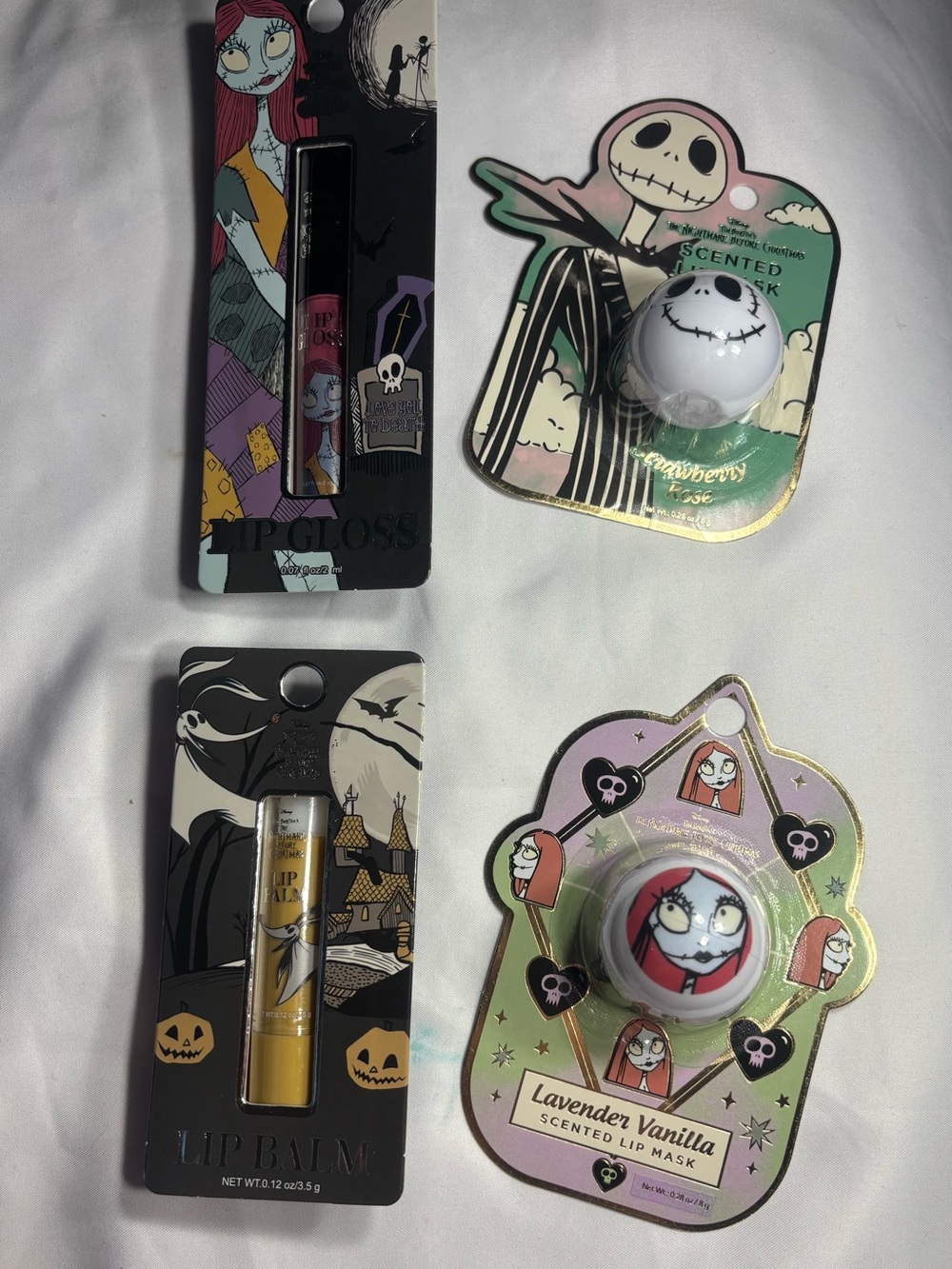 4 New Nightmare Before Christmas Lip Care Set - Red, White, Yellow